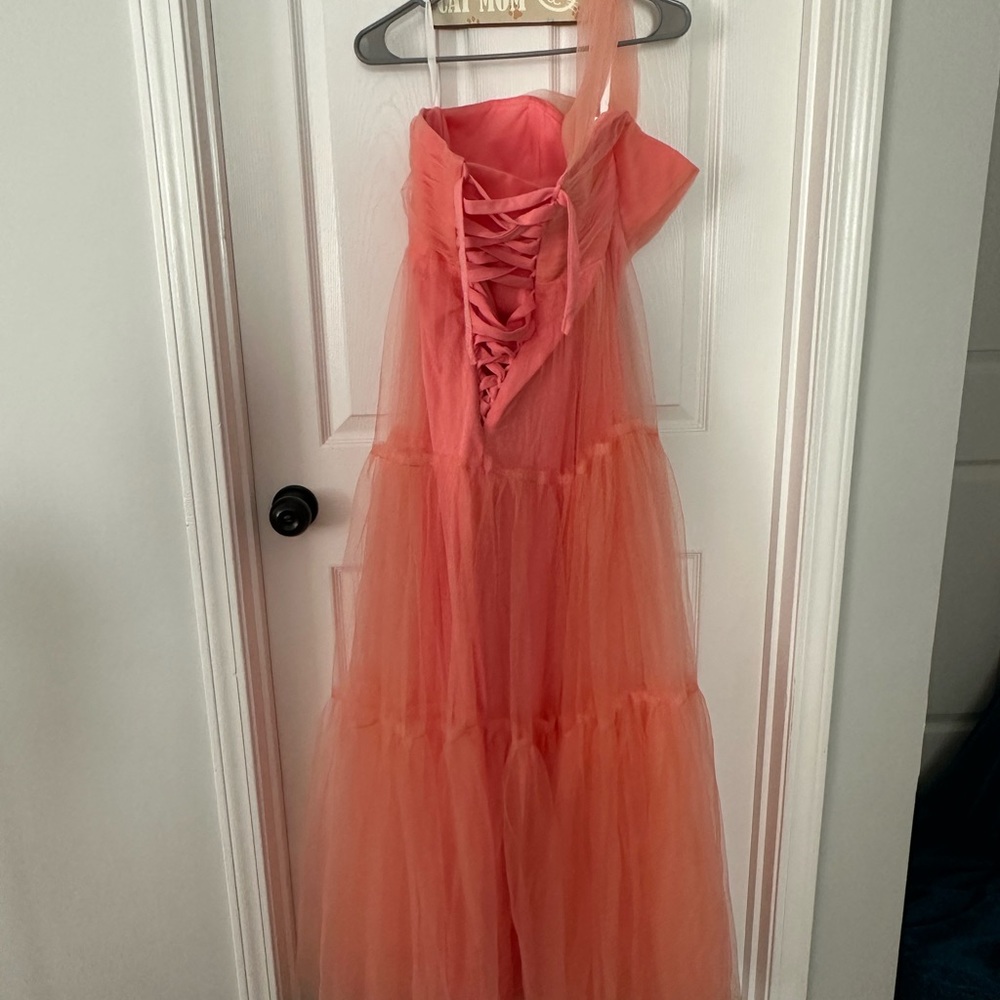One shoulder a-like gown in Coral - Picture 2 of 6